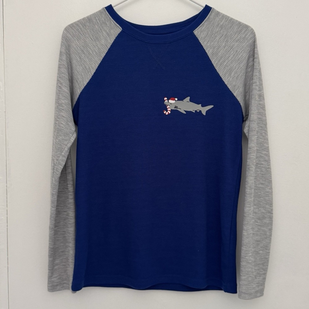 Car & Jack Boy's L Thermal Long SleevE Pajama Whale Candy Cane Christmas Sbirt